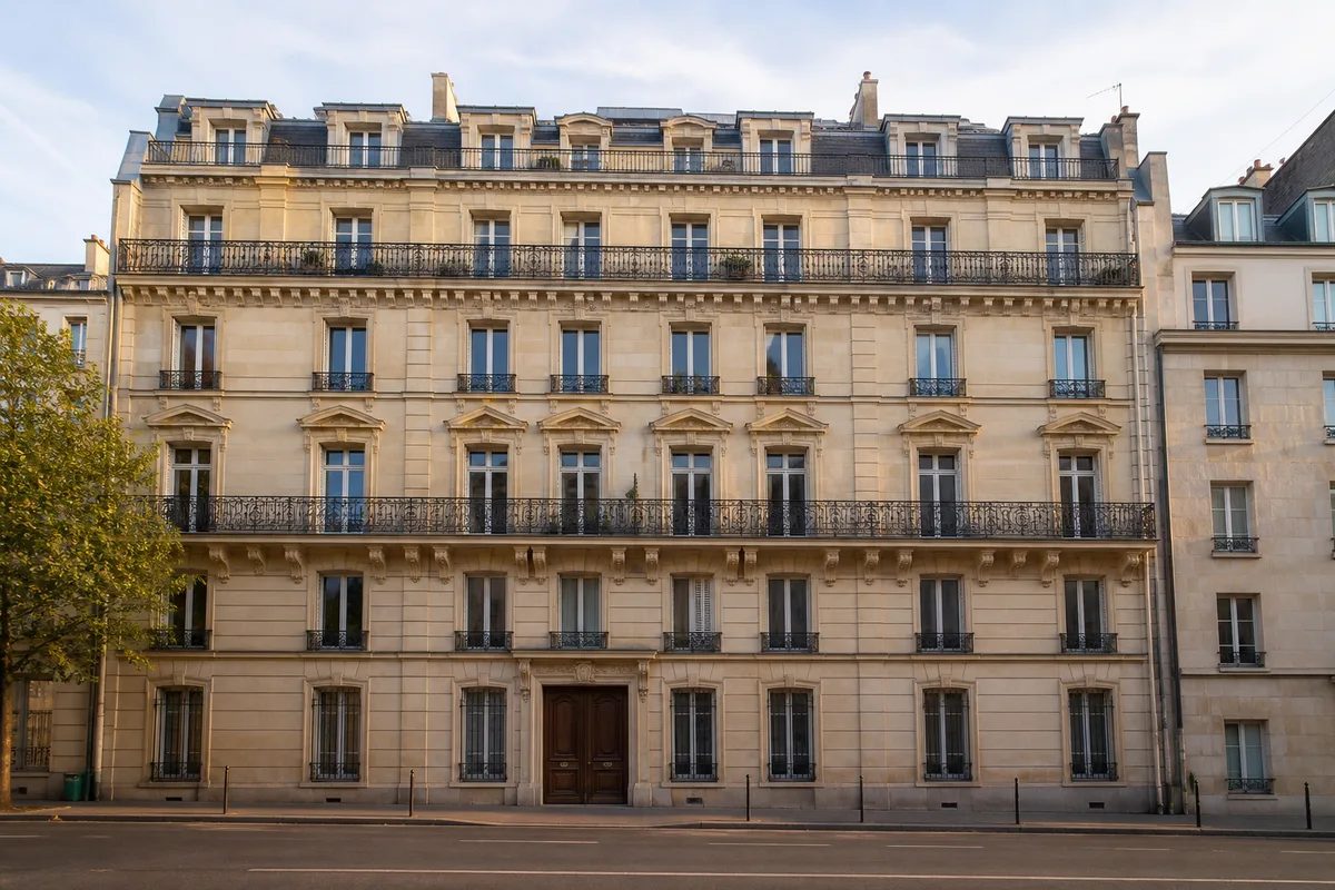 Façade d’un immeuble d’habitation parisien vue depuis la rue